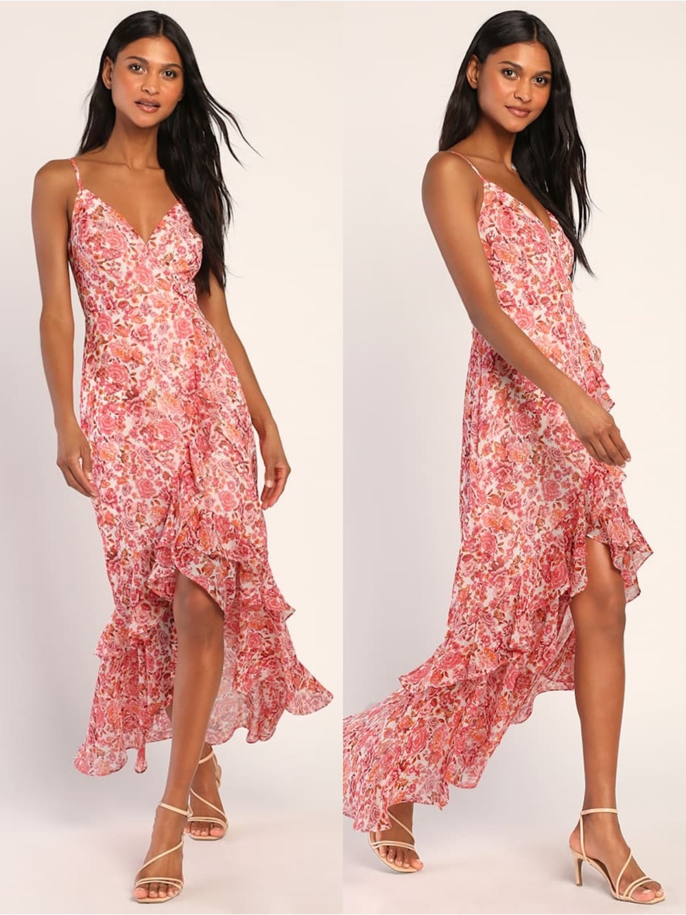 NWT LULUS Floral Chiffon Sleeveless Tier Ruffle Fairycore Wedding Guest Dress XL